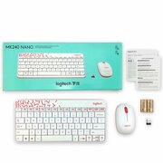 Комплект клавиатура + мышь Logitech MK240 Nano, white/red (Английская раскладка)