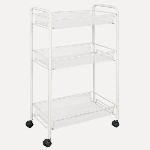 Изображение товара Этажерка ЗМИ Ладья-2К Э322Б белый, мобильная, на колесиках, для хранения хозяйственных вещей, три корзины, глубина корзины 70 мм.