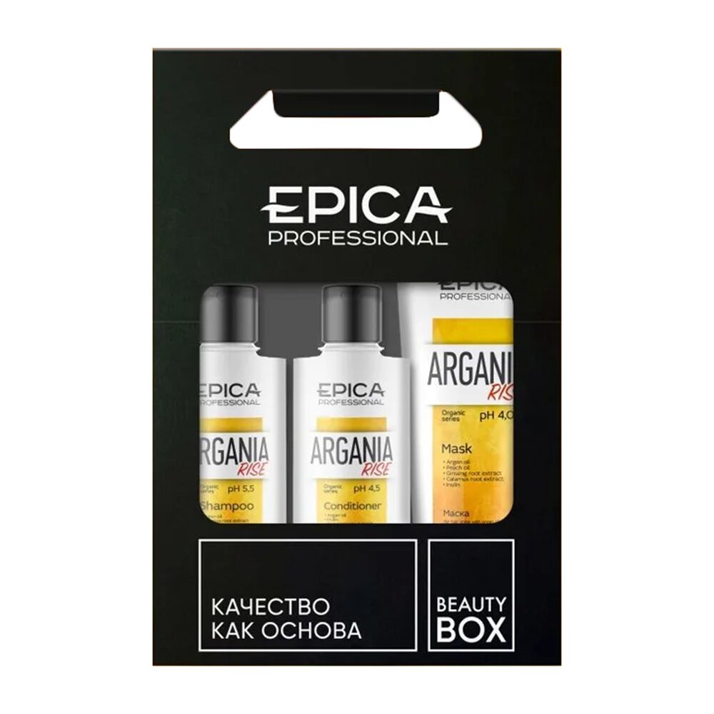 Набор для гладкости и блеска волос (шампунь 250 мл + кондиционер 250 мл + маска 250 мл) Argania Rise Organic