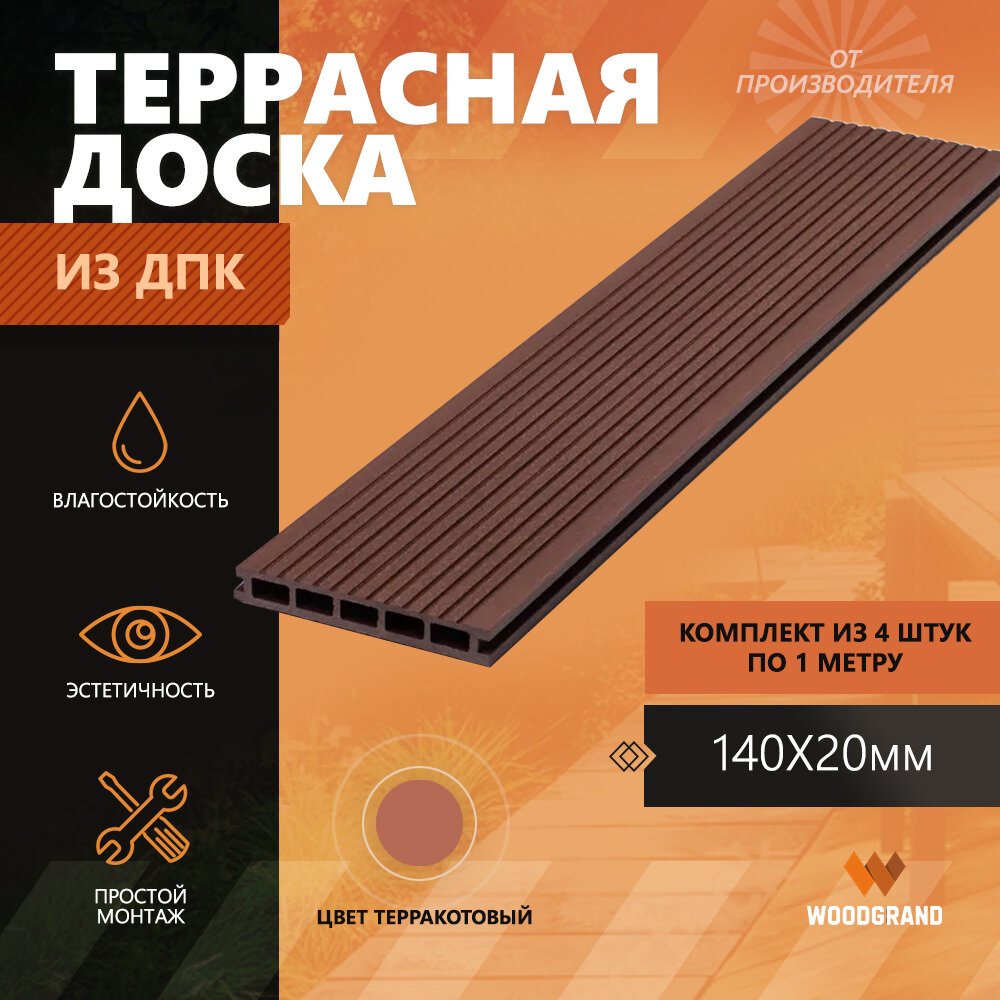 фото Террасная доска из ДПК 140х20х1000 мм, Терракот, комплект 4 шт