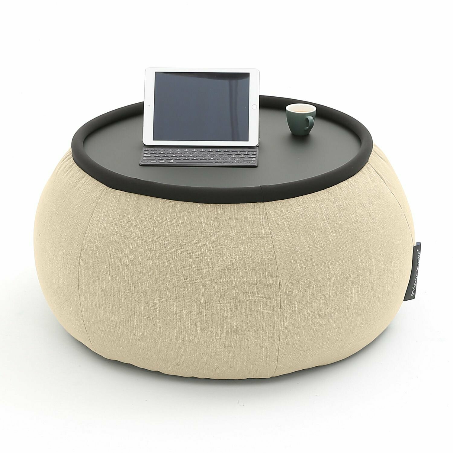 Бескаркасный мягкий столик пуф Ambient Lounge - Versa Table - Eco Weave (шенилл, бежевый)