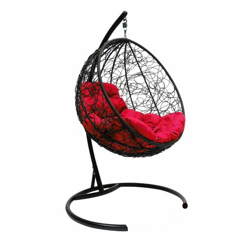 Подвесное кресло коконкруглый ротанг цвет: черный ; подушка: красный подвесное кресло кокон для двоих ротанг 125 120 190 нагрузка 160 кг каркас черный подушка бордо