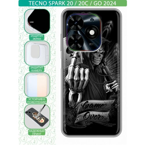 Дизайнерский силиконовый чехол для Текно Го 2024 / Спарк 20С Скелет и туз дизайнерский силиконовый чехол для текно го 2024 спарк 20с единороги