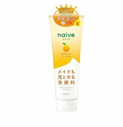 KRACIE Naive Cleansing Foam Yuzu Ceramide Увлажняющая пенка для умывания и снятия макияжа с керамидами юдзу, с ароматом свежего юдзу, туба 200 г