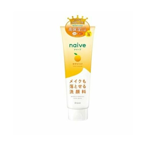 KRACIE Naive Cleansing Foam Yuzu Ceramide Увлажняющая пенка для умывания и снятия макияжа с керамидами юдзу, с ароматом свежего юдзу, туба 200 г