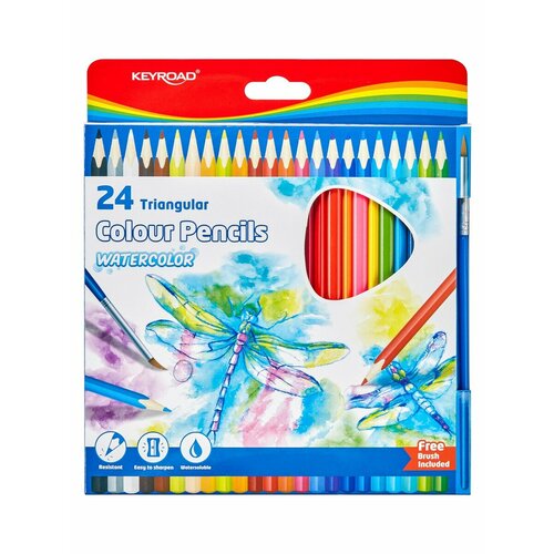 Акварельные цветные карандаши 24цв трехгранные с кисточкой 804₽