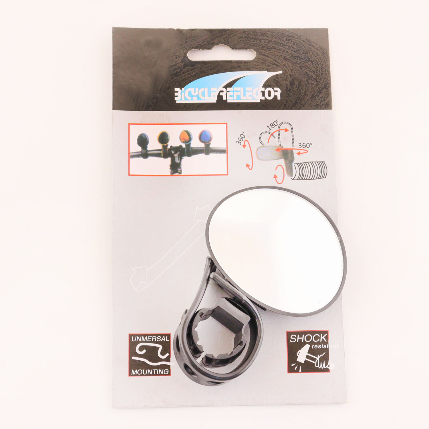 фото Зеркало велосипедное (1шт) круглое (черное, с хомутом, 360 градусов) "BERR"
