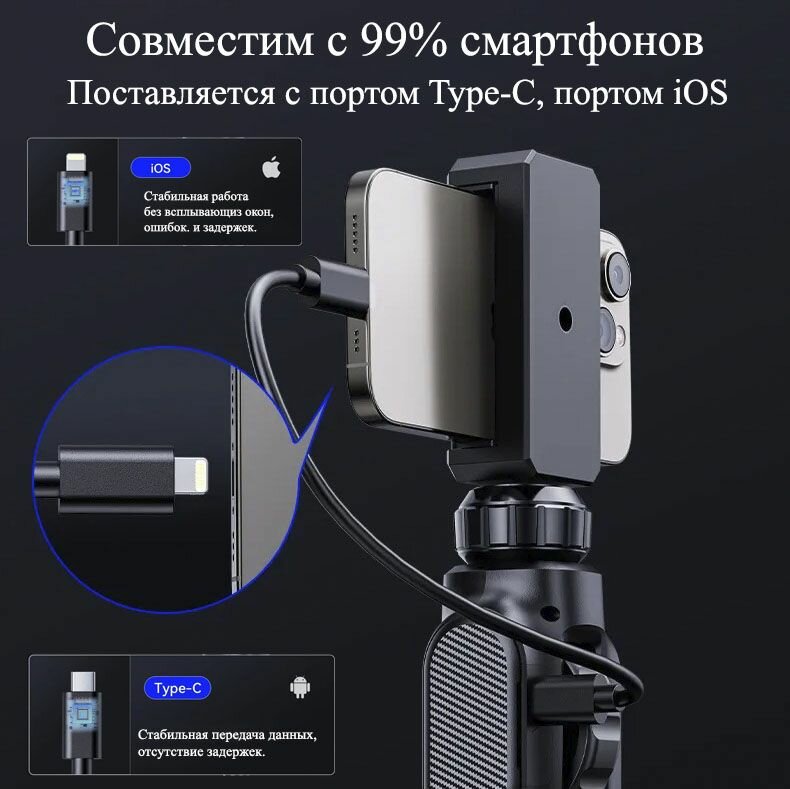 Видеоскопы Поворотный эндоскоп для смартфона камера 5,5мм длина 1 метр поворот 360 / видеоэндоскоп для автомобиля гибкий