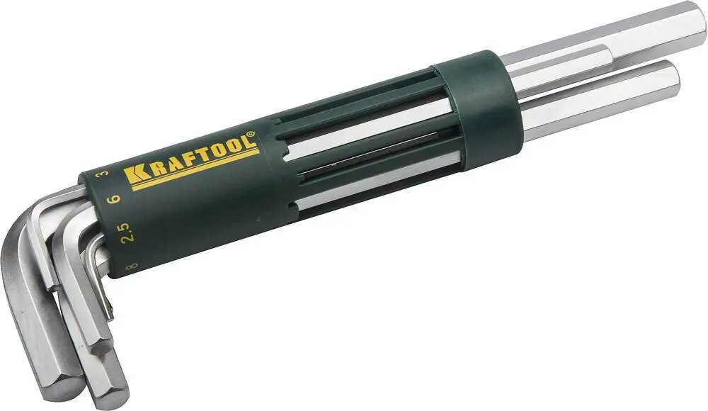 Kraftool Набор Kraftool: Ключи имбусовые длинные, Cr-Mo сталь, держатель-рукоятка, HEX 2-10мм, 8 пред 27430-2_z01