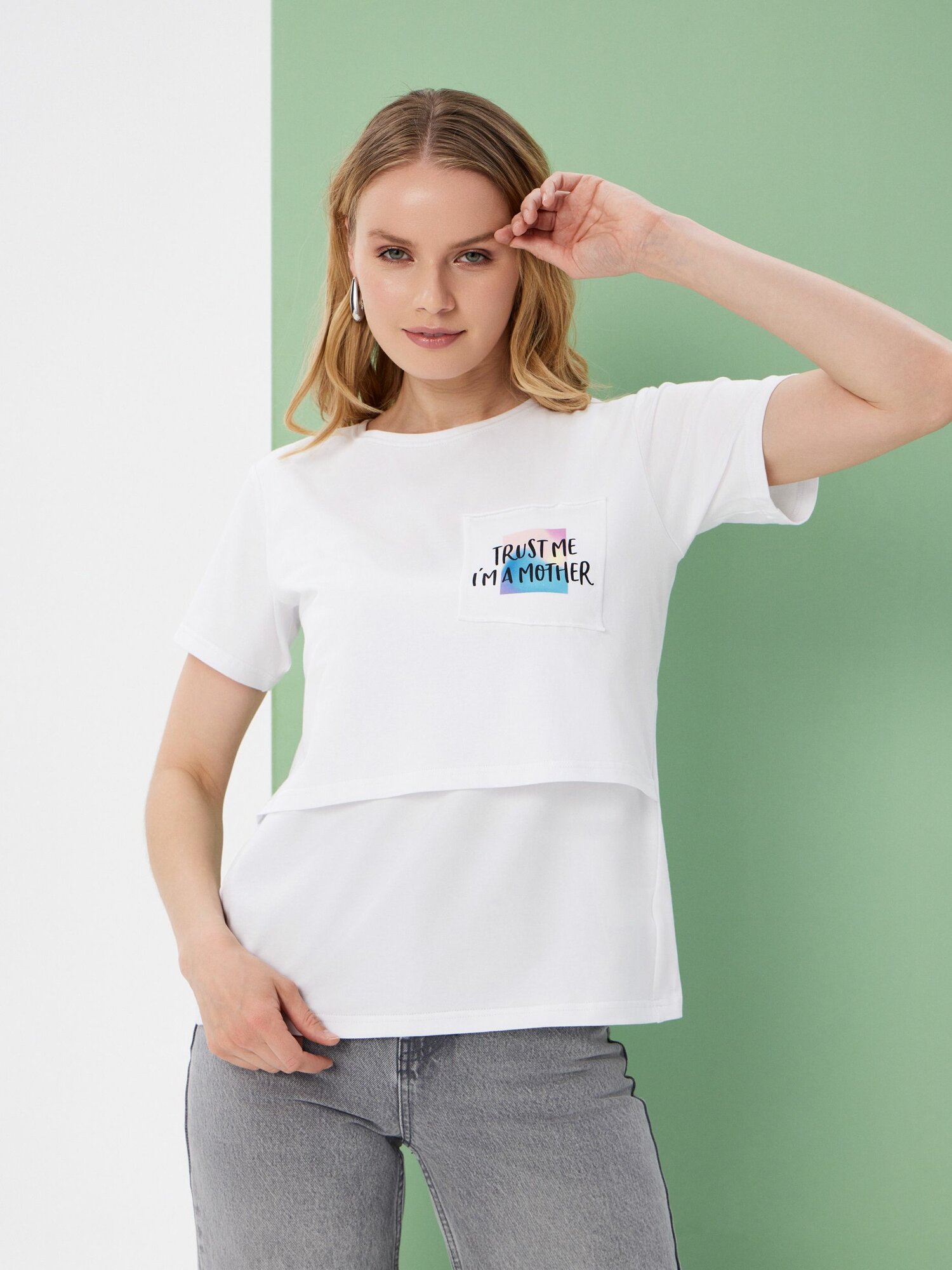 Футболка для кормящих мам Proud Mom, размер M, голубой, розовый, белый