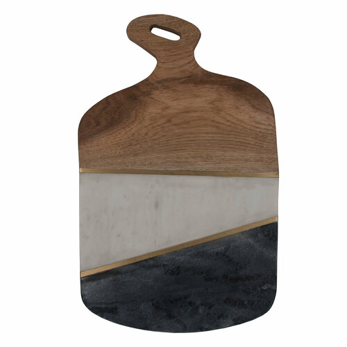 Доска разделочная из серого белого мрамора и дерева акации овальная фигурная Borghouse размером 41х23 см 1838₽