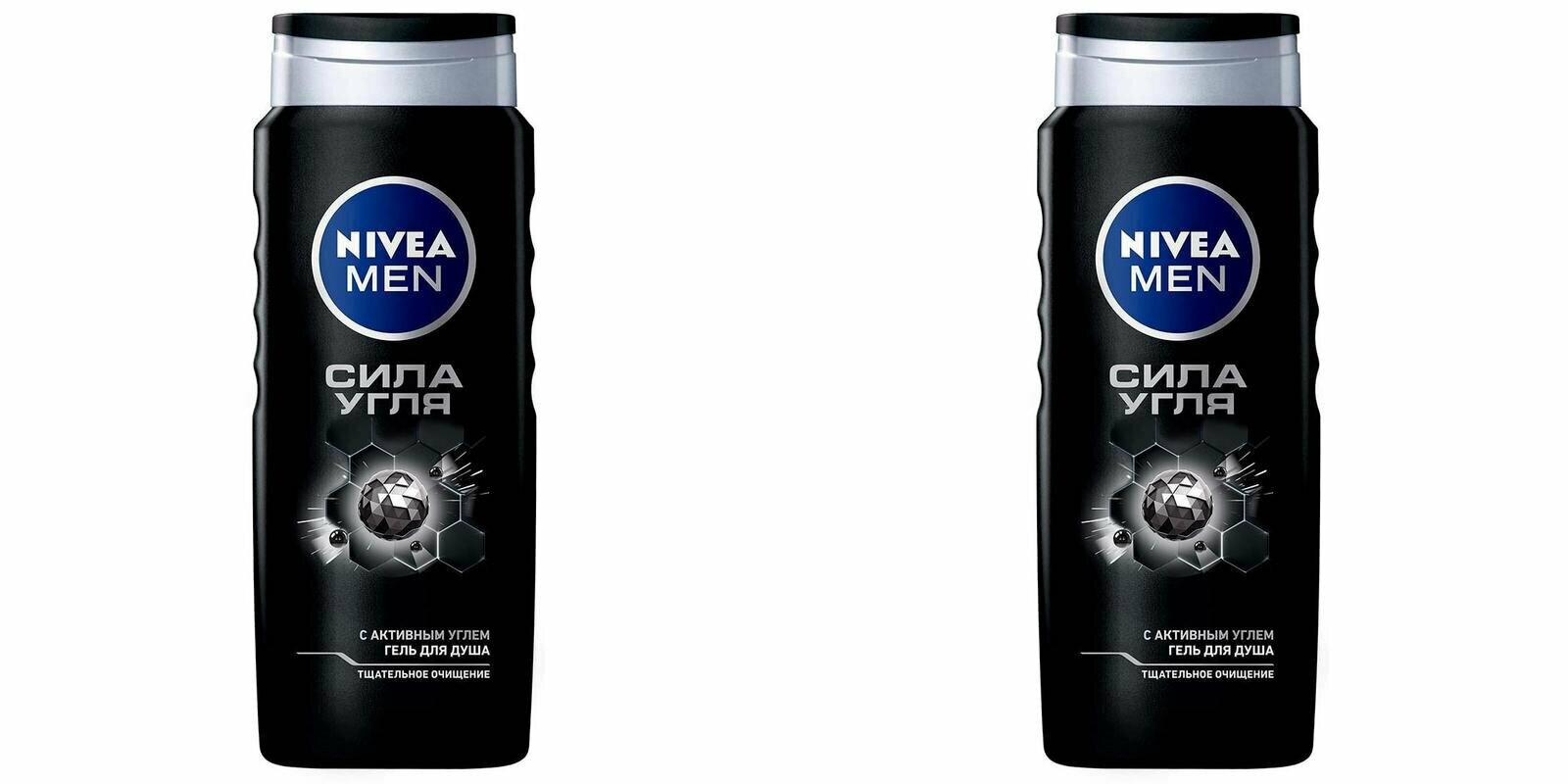 Гель для душа Nivea, Men, Сила угля, мужской, очищение без сухости кожи, 500 мл, 2 уп