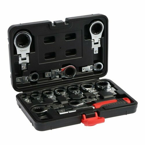 Набор трещоточных ключей тундра CrV сменные поворотные головки 8 - 24 мм 72 зуба 15 шт 992569 6545₽