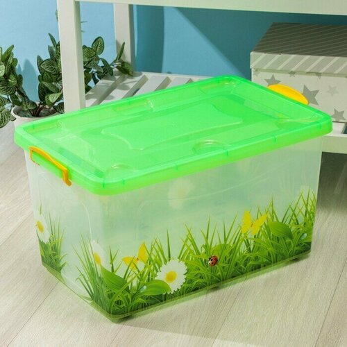 Контейнер для хранения с крышкой Hide box Трава 50 л 60 38 31 см на колёсиках микс 2544₽