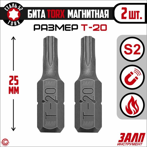 Биты магнитные TORX T20х25мм, 2 штуки / биты для шуруповертов 25 мм