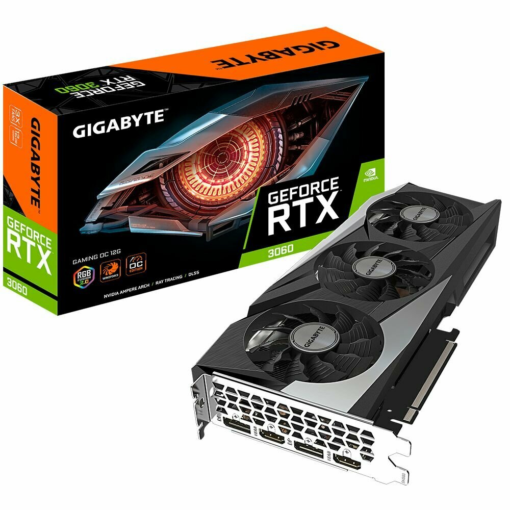 Gigabyte Видеокарта Gigabyte RTX3060 GAMING OC 12GB GDDR6 192bit 2xHDMI 2xDP RTL {10} (308568/309312) GeForce RTX 3060