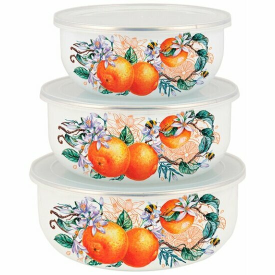 Набор Appetite мисок Orange fruit эмалированный, пластковая крышка, 3 предмета (BW01-O)
