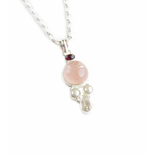 Подвеска Irina Moro, жемчуг пресноводный, гранат, кварц, горный хрусталь, белый, розовый