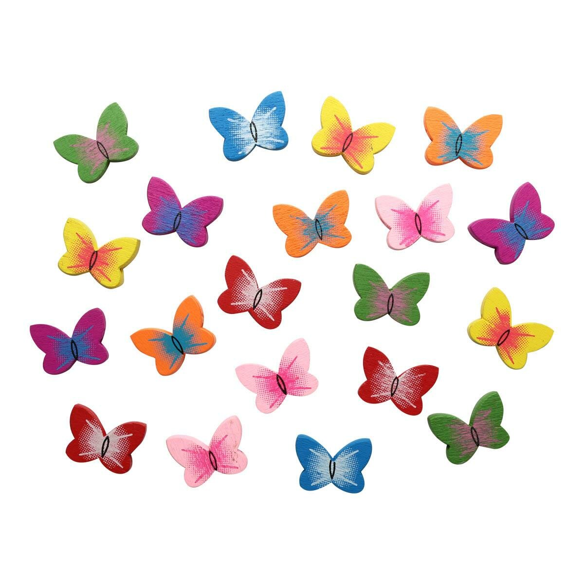 Бусины Astra&Craft "Бабочки", деревянные, цветной микс, 15 г, 4AR401, 25 шт