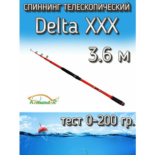 Спиннинг Komandor телескопический Delta XXX красный, тест 0-200 грамм, 360 см