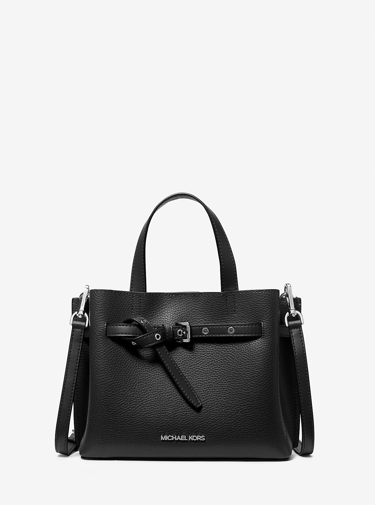 Сумка кросс-боди MICHAEL KORS Женская классическая кожанная сумка черная с серебряной фурнитурой Michael Kors Outlet Emilia Small Pebbled Leather Satchel Black Silver 35H3SU5S1T