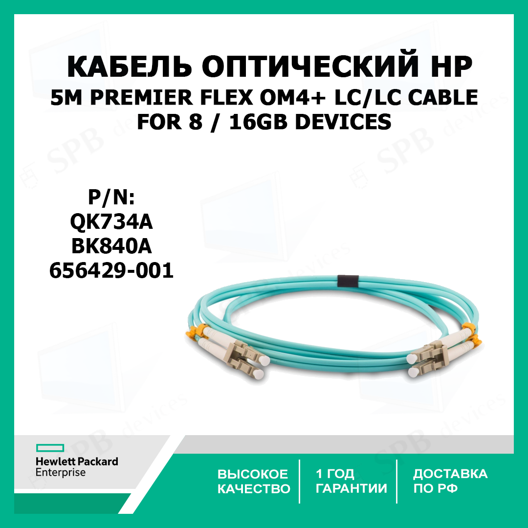 Кабель оптический QK734A HP 5m Premier Flex OM4+ LC/LC Optical Cable (for 8 / 16Gb devices) replace BK840A, 656429-001