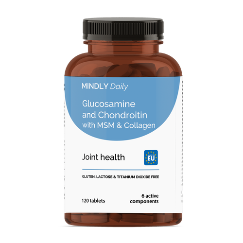 MINDLY Daily Глюкозамин и хондроитин с МСМ и коллагеном/Glucosamine, Chondrotin, MSM & Collagen таблетки по 1275 мг 120 шт