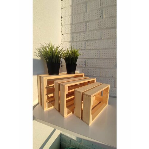 Набор 3 ящика флористических деревянных 34х20х12 см