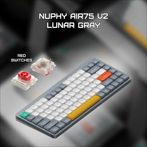 Проводнаябеспроводная клавиатура Nuphy AIR75v2 Lunar Gray Red русскаяанглийская 1799000₽