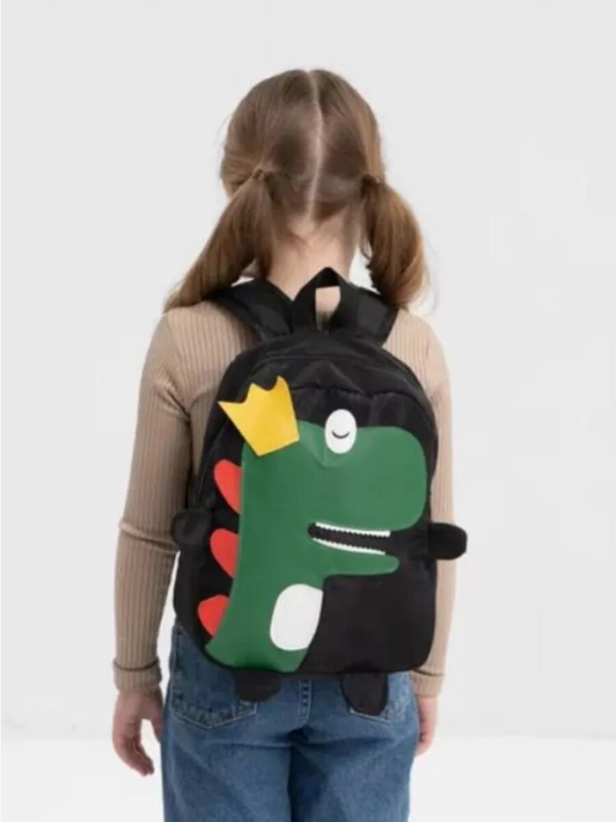 фото Рюкзак детский дошкольный большой черный Динозавр