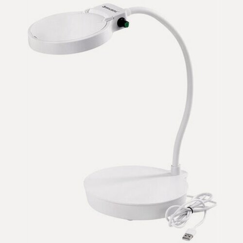 Изображение товара Лупа настольная Brauberg с LED подсветкой, диаметр 110 мм, увеличение 3, корпус белый, , 455930