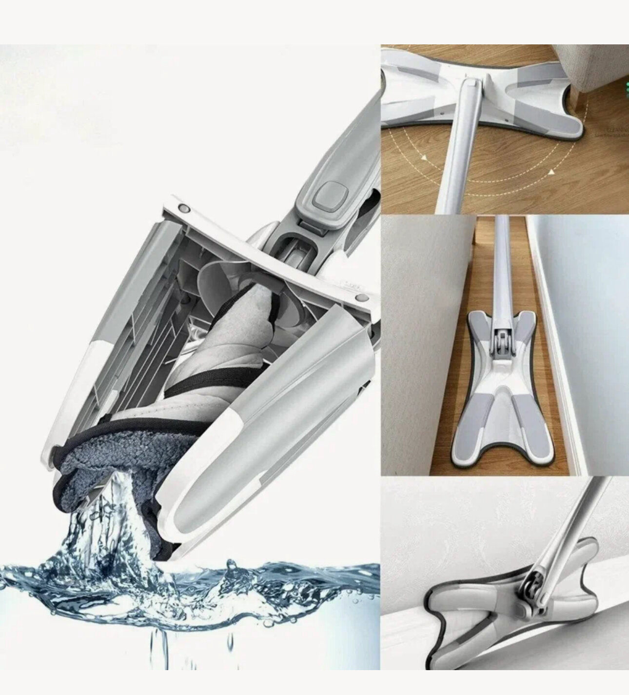 Швабра для пола "X-type", из микрофибры, с функцией самоотжима, цвет серый — фото 1