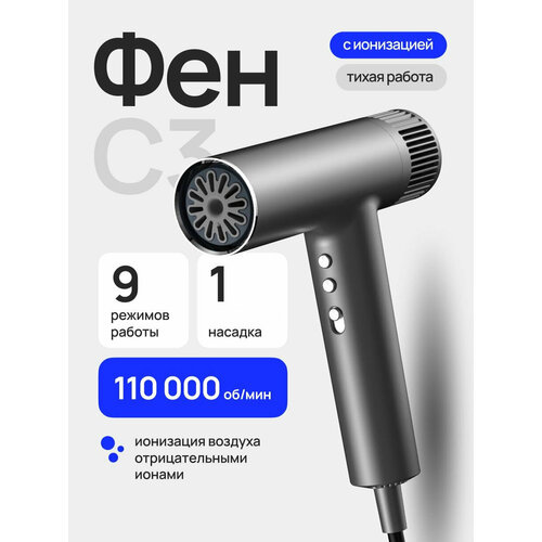 Фен для волос профессиональный с насадкой и ионизацией мощный С3 996400₽