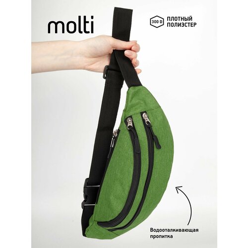 фото Сумка поясная molti, фактура плетеная, зеленый