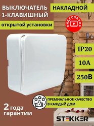 Выключатель STEKKER София, одноклавишный, накладной, белый
