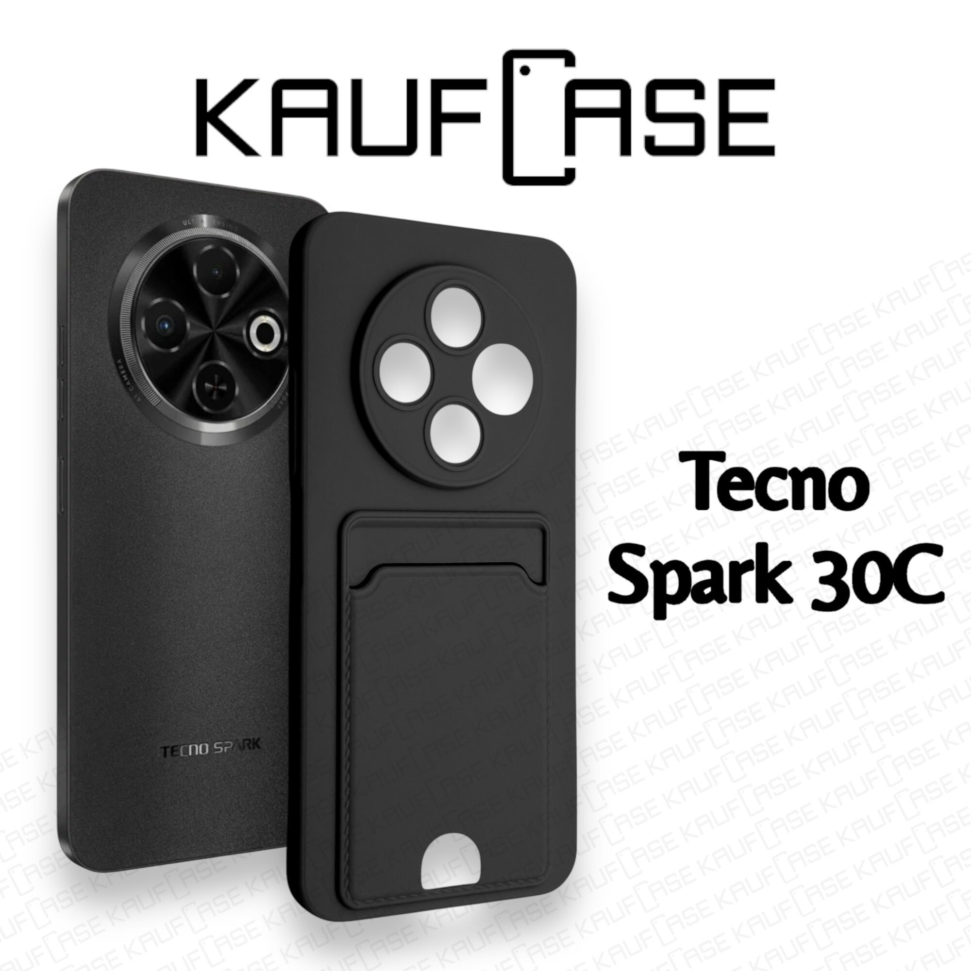 Силиконовый матовый чехол на Tecno Spark 30C 4G (6.67"), черный. Карман для пластиковых карт — фото 1