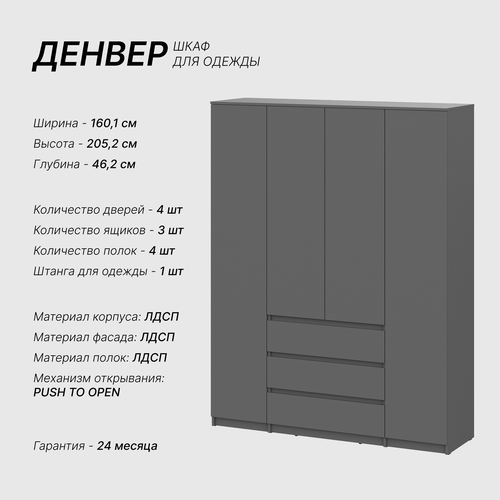 Шкаф для одежды распашной с ящиками Денвер графит серый 18298₽
