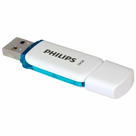 Флеш-диск 16 GB PHILIPS SNOW, разъем USB 2.0, синий, FM16FD70B/97 — фото 1