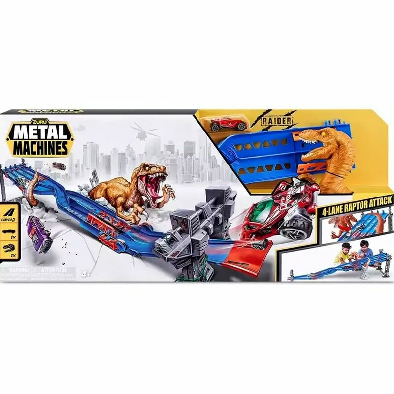 Zuru Metal Machines 4-Lane Raptor Attack / Коллекционные мини-гоночные машинки, набор игрушек для четырехполосной трассы