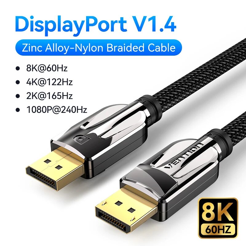 Кабель Vention DisplayPort 1.4/1.2 1/15/2/3/5 м DP1.4 Alloy-8K 1.5 м