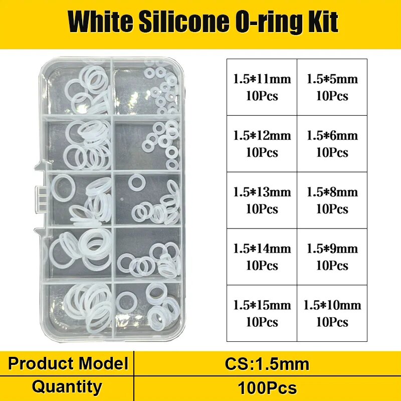 Силиконовые уплотнительные кольца CS1.5-3.1мм, 100Pcs 1.5mm white