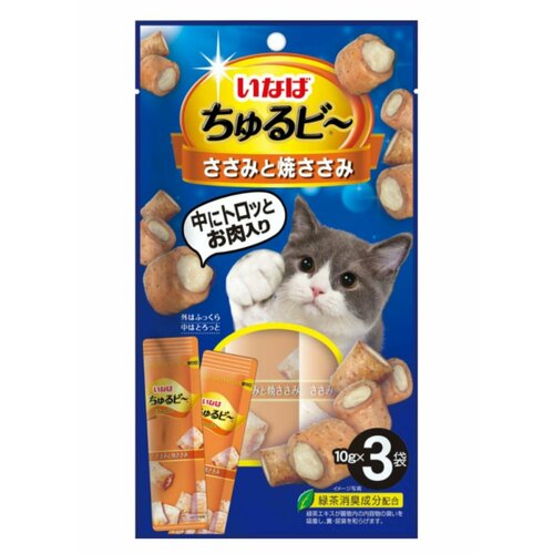 INABA / Инаба корм для кошек и котов лакомство Churu Bee запеченные трубочки куриное филе, 10 г х 3 шт.