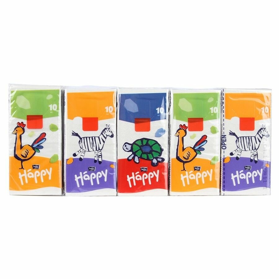 Платочки носовые BELLA Happy 3х слойные 10 шт звери