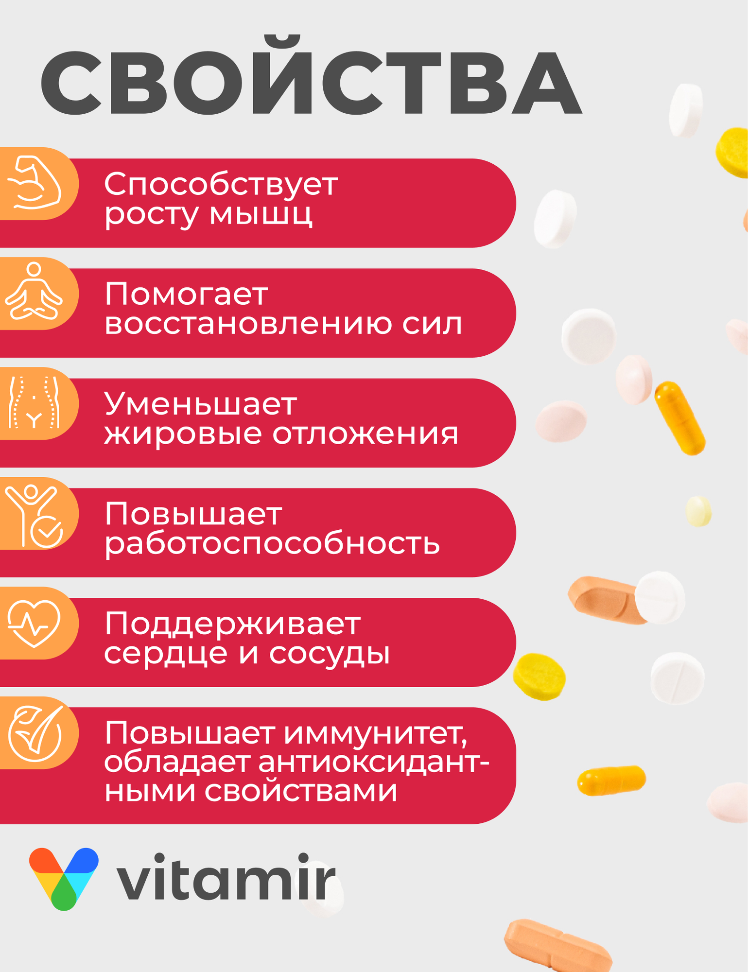 L-Аргинин 500мг VITAMIR PRO / Аминокислоты для роста мышц / 90 капсул — фото 1