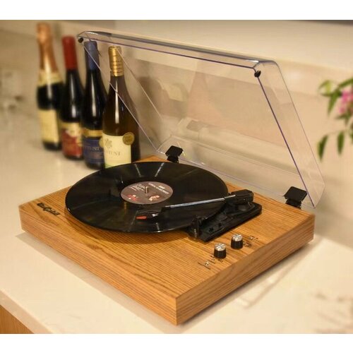 Виниловый проигрыватель Vintage Yearstay Dark Wood, деревянный фонограф, Bluetooth