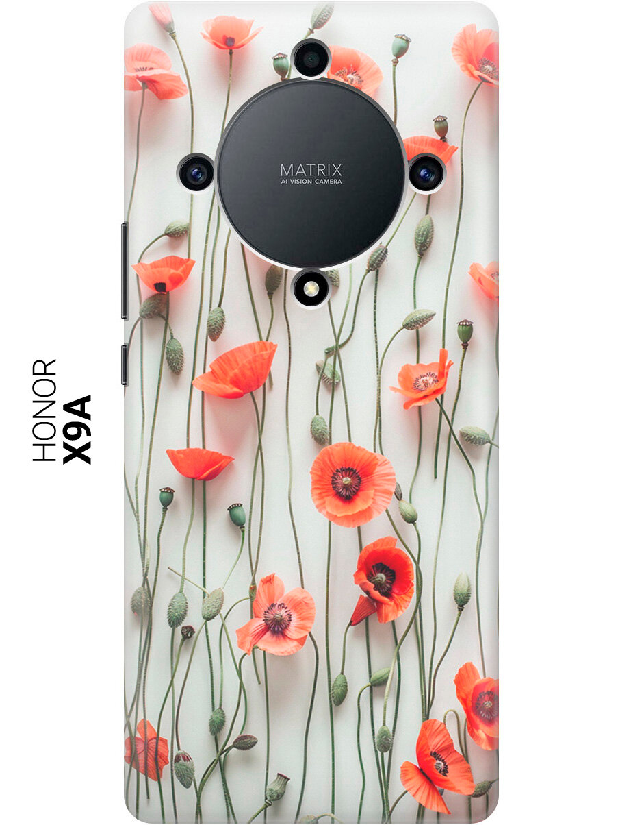 Силиконовый чехол на Honor X9a / Magic5 Lite / Хонор Х9А / Мэджик 5 Лайт с рисунком "Маки на белой стене"