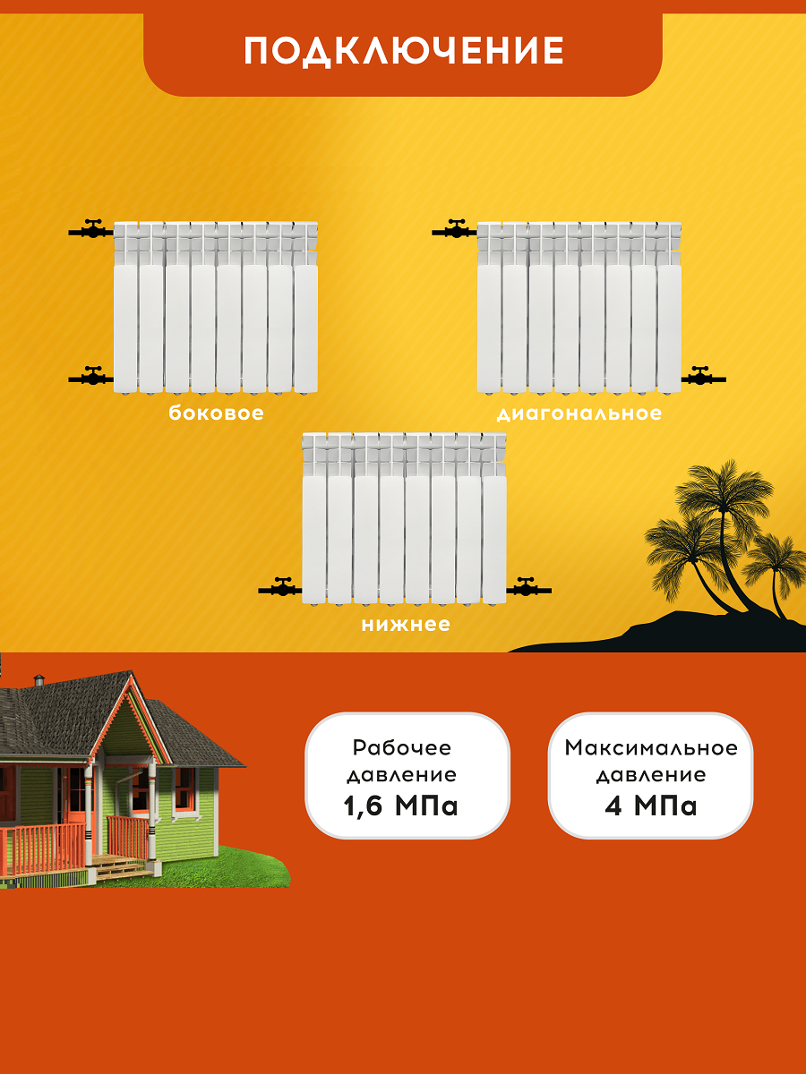 Радиатор отопления алюминиевый Tropic, 500/80/8, 8 секций / батарея, настенный, белый, Арт: 7601.035 — фото 1