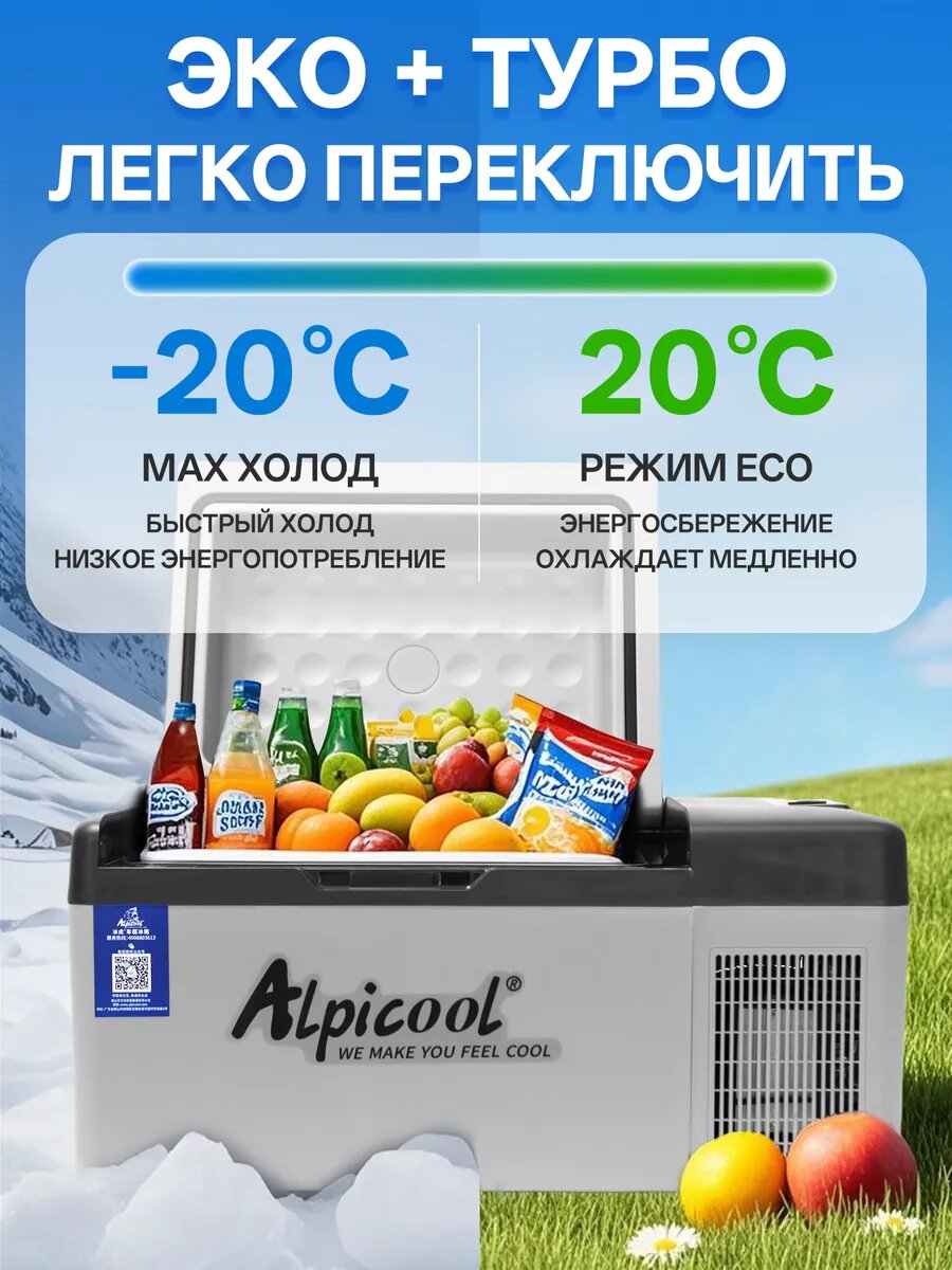 Автохолодильник Alpicool С20, компрессорный, для автомобиля/дома/кемпинга, питание от прикуривателя, 12/24/220V — фото 1