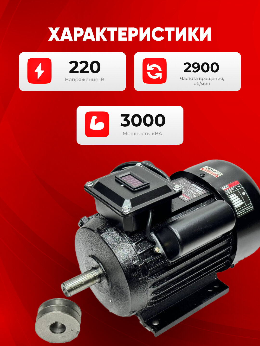 Двигатель TEH TEM3KW, 3000 Вт, диаметр вала 38 мм, 2900 об/мин — фото 1