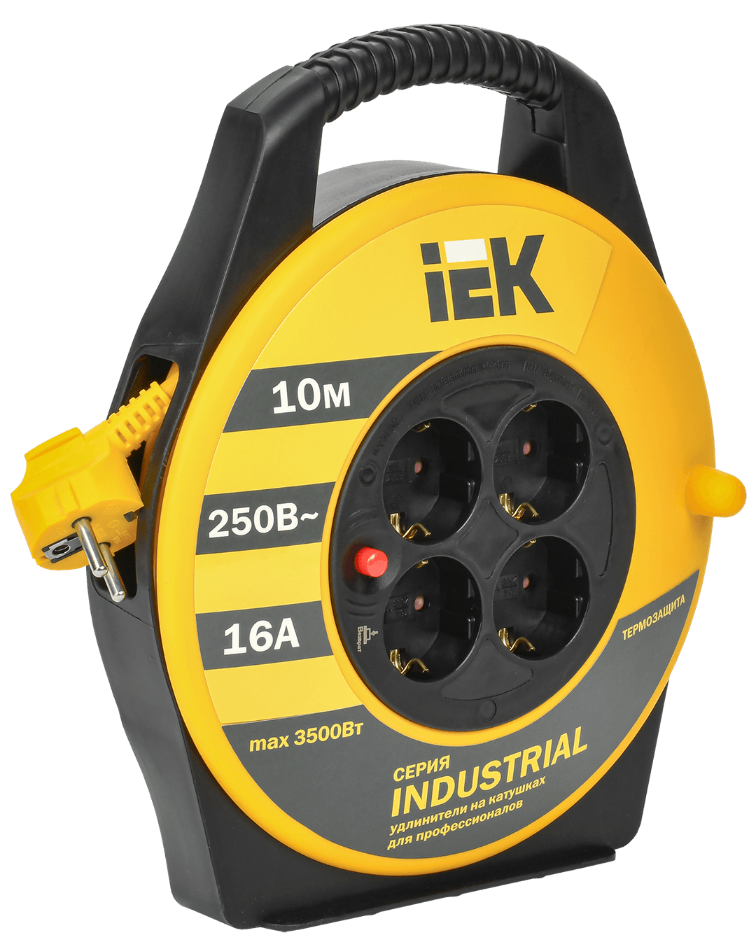 Катушка с термозащитой IEK "Industrial" УК10 4 места, 2Р+PЕ, 10м, 3х1,5 мм2 WKP15-16-04-10 .